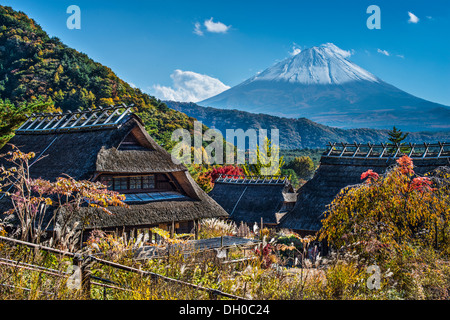 Mt Fuji viewed from Iyashinofurusato near Lake Saiko in Japan. Stock Photo