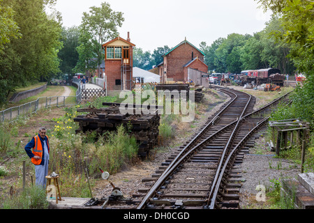 Pulling into the sidings at the Whitwell and Reepham Railway Museum. Approaching the points, Norfolk, UK. Stock Photo