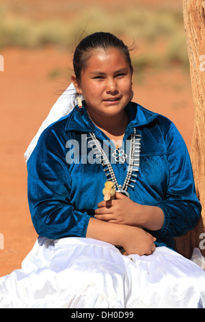 Navajo Indian woman holding a duckling, Monument Valley, Utah, United States Stock Photo