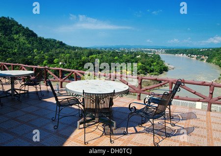 Ganges view from café's terrace, Rishikesh, India Stock Photo