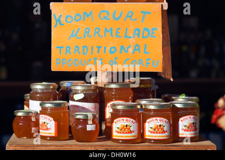 Kumquat marmalade, also known as Koum Quat, typical souvenirs, Corfu Island, Ionian Islands, Greece, Southern Europe, Europe Stock Photo