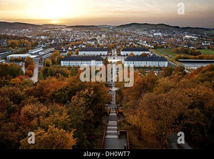 View from Juebergturms tower over Sauerlandpark in autumn and the city center of Hemer, Hemer, North Rhine-Westphalia, Germany Stock Photo