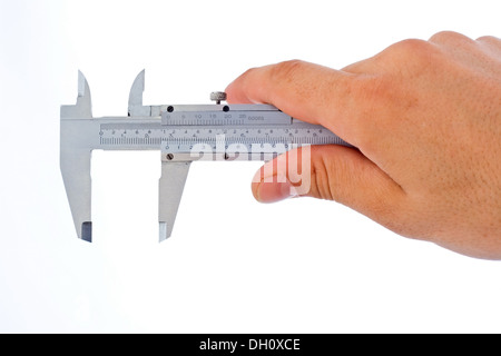 Close view of a hand using a caliper Stock Photo