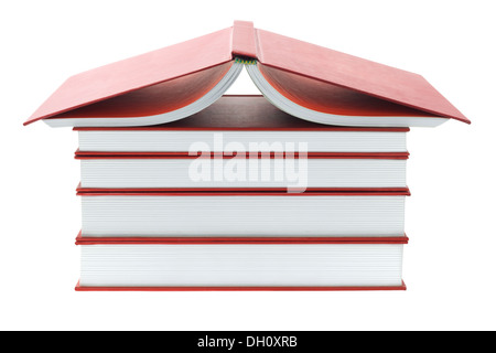 Stack Of Thick Red Books On White Background Stock Photo