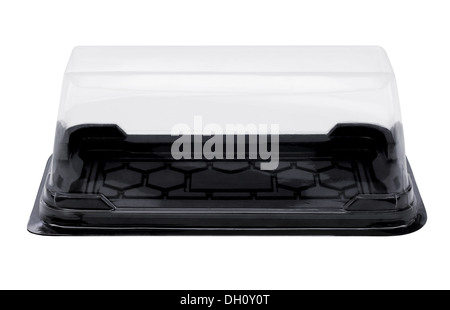 Empty Plastic Cake Box On White Background Stock Photo