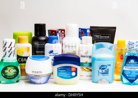 An assortment of travel size products Stock Photo - Alamy