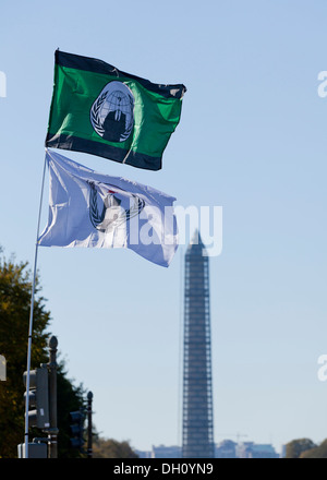 Anonymous hackers group flags fly over Washington, DC USA Stock Photo