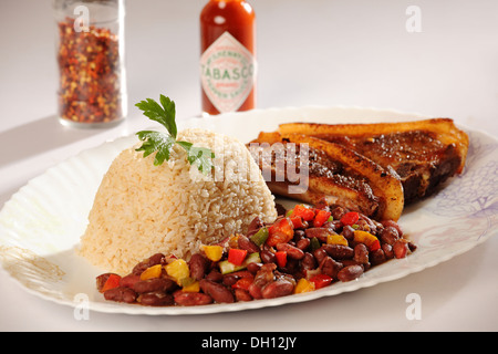 Red Beans and Rice with Pork Chops Stock Photo