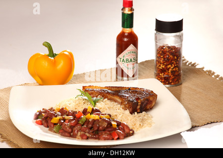 Red Beans and Rice with Pork Chops Stock Photo