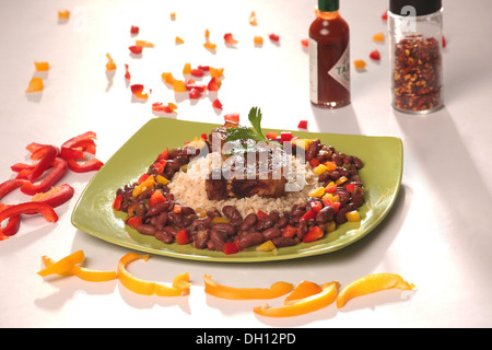 Red Beans and Rice with Pork Chops Stock Photo