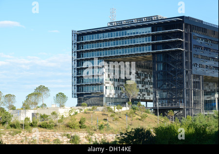 Southern Facade of Montpellier Town Hall or City Hall by Jean Nouvel and Public Garden Montpellier Hérault France Stock Photo