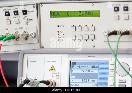 Modern fiber optic testing equipment - analyzer on white background Stock Photo