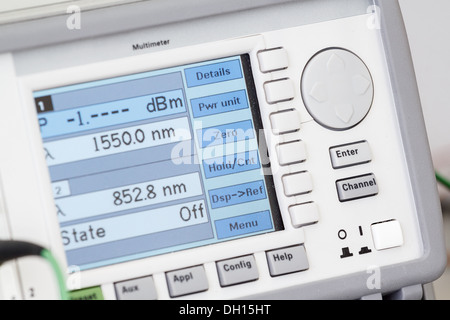 Modern fiber optic testing equipment - analyzer on white background Stock Photo