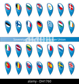 Pins with the flags of sovereign states in the European Union Stock Photo