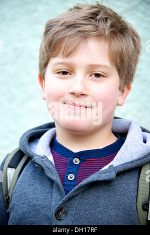 Little schoolboy with blond hair, portrait, Munich, Bavaria, Germany Stock Photo
