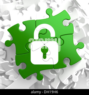 Security Concept on Green Puzzle Pieces. Stock Photo