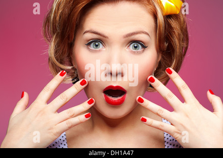 portrait of girl dressed and maked up in retro style Stock Photo