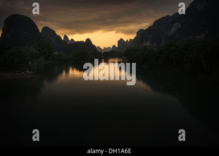 Storm clouds over the Li River in south China Stock Photo