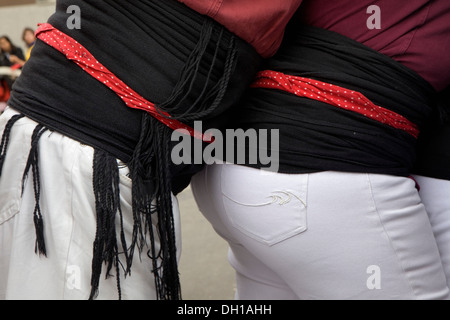 Detail of Xics de Granollers.'Castellers' building human tower, a Catalan tradition.Can Palet.Terrassa,Barcelona province, Spain Stock Photo