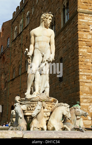 The Fountain of Neptune by Bartolomeo Ammannati (1575), Piazza della Signoria in Florence, Italy, Stock Photo