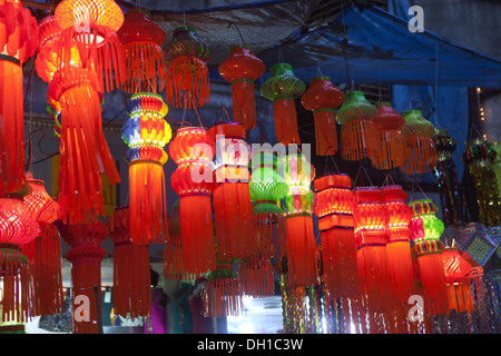 Multicoloured paper lanterns hanging dadar mumbai Maharashtra india Asia Stock Photo