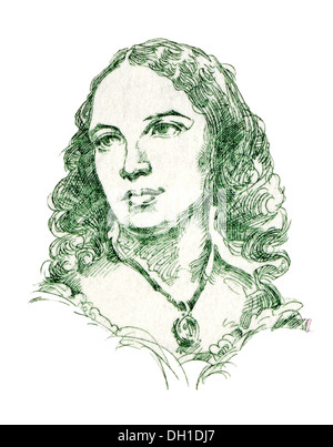 Portrait of Fanny Hensel (1805 - 1847: German pianist and composer, sister of Felix Mendelssohn) from German postage stamp. Stock Photo
