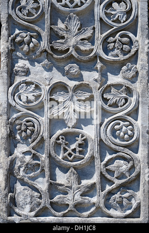 Detail of sixth Century Pillars From Acre with oriental bas relief geometric designs. St Mark's Basilica, Venice. Stock Photo