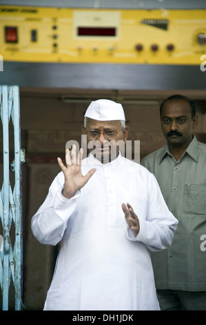 Anna Hazare , Indian social activist , Kisan Baburao Hazare led movements to increase government transparency and investigate and punish corruption , Stock Photo