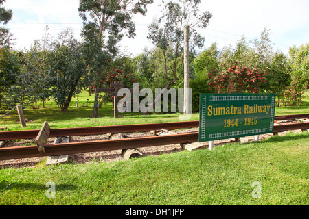 The Sumatra Railway memorial at The National Memorial Arboretum Alrewas, near Lichfield, Staffordshire, England, UK Stock Photo