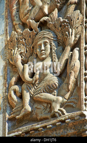 13th century Medieval Romanesque Sculptures from the facade of St Mark's Basilica, Venice, depicting 'Lust'. Stock Photo