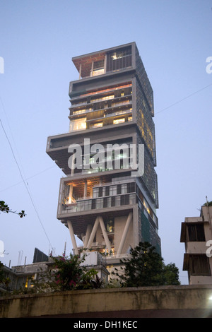 Antilia , Skyscraper , residence of Indian billionaire Mukesh Ambani family ,  Altamount Road , Cumballa Hill , Bombay , Mumbai , India , Asia Stock Photo