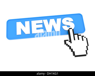 Hand-Shaped Mouse Cursor Press News Button. Stock Photo