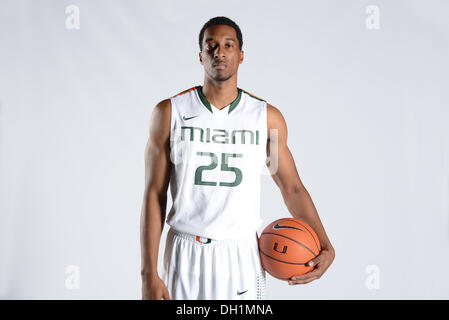 Coral Gables, FL, USA. 10th Oct, 2013. Garrius Adams #25 of the Miami Hurricanes poses during photo day at the Bank United Center in Coral Gables, FL. © csm/Alamy Live News Stock Photo