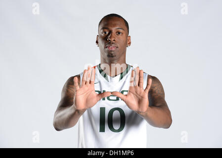 Coral Gables, FL, USA. 10th Oct, 2013. Sheldon McClellan #10 of the Miami Hurricanes poses during photo day at the Bank United Center in Coral Gables, FL. © csm/Alamy Live News Stock Photo