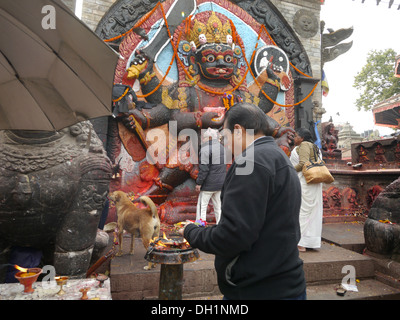 Nepal Durbar Square, Kathmandu. Shrine to Kali, goddess of destruction. Stock Photo