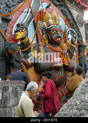 Nepal Durbar Square, Kathmandu. Shrine to Kali, goddess of destruction. Stock Photo