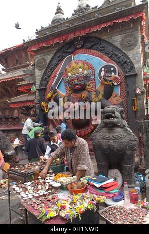 Nepal Durbar Square, Kathmandu. Shrine to Kali, goddess of destruction. Stock Photo