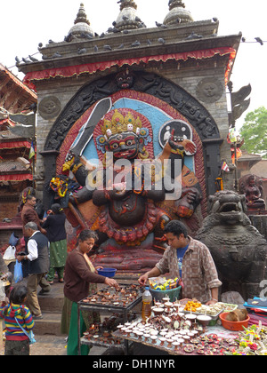 Nepal Durbar Square, Kathmandu. Shrine to Kali, goddess of destruction. Stock Photo