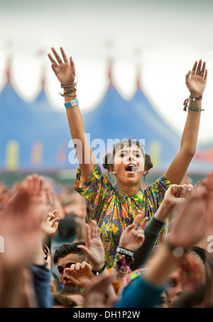 The Reading Festival - music fans in the rain Aug 2013 Stock Photo