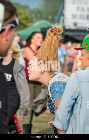 The Reading Festival - girl with an unusual hairstyle 2013 Stock Photo