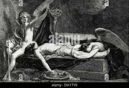 Jesus of Nazareth, the Messiah, in the grave. Engraving by Ecosse The Iberian Illustration, 1885. Stock Photo