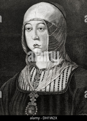 Isabella I of Castile (1451-1504). Queen of Castile. Engraving. Stock Photo