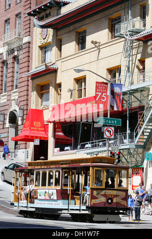 Cable car in Chinatown, San Francisco, California, USA Stock Photo