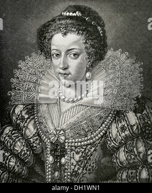 Elisabeth of Austria (1554-1592). Queen of France. Engraving by Richard Brend'amour in Universal History, 1885. Stock Photo