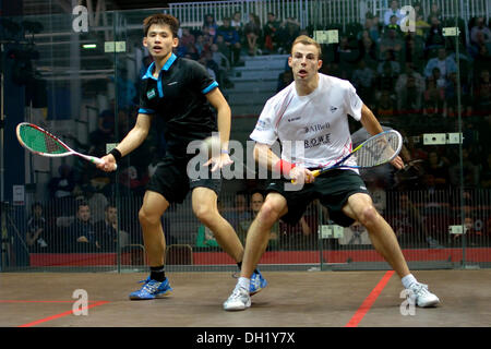 Manchester, UK. 29th Oct, 2013. Nick Matthew (England) the number 4 seed moves into the third round of the men's World Squash Championship at Sportcity, Manchester by beating unseeded Max Lee (Hong Kong) 11-7, 11-6, 11-6 in 41 minutes. World Championship Squash  Manchester, UK  29 October 2013 Credit:  John Fryer/Alamy Live News Stock Photo