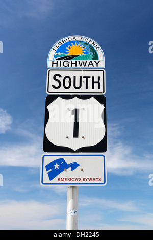 Road sign, Florida Scenic Highway 1, the Overseas Highway to Key West, Upper Matecumbe Key, Florida Keys, Florida, United States Stock Photo