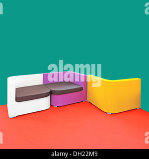 Three modern chairs made of woven plastic Stock Photo