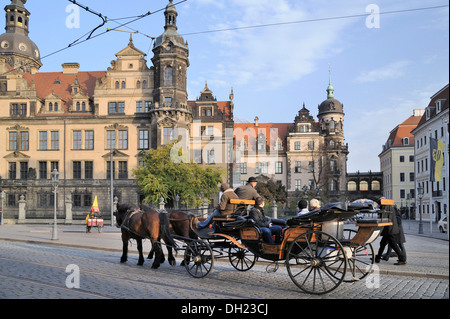 Horse-drawn carriage in front of the Residenzschloss palace in Dresden, Saxony Stock Photo