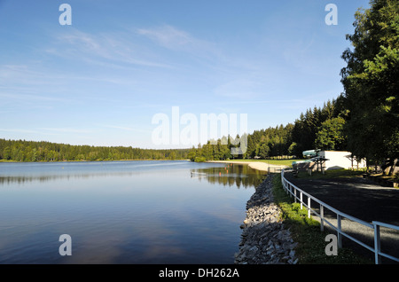 Lake Greifenbachstauweiher near Greifensteine camping site, Saxony Stock Photo
