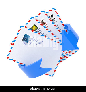 Email Icon with Red Arrow Over White. Stock Photo